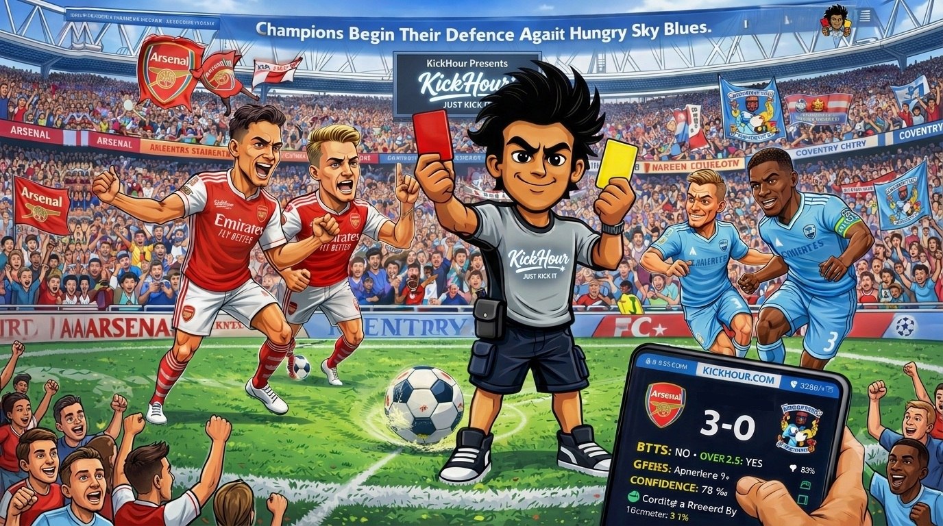 🏆 Arsenal Vs Coventry City
— Match Preview & Predictions ⚽

Reigning Premier League champions Arsenal launch their 2026/27 title defence at the Emirates against newly promoted Coventry City. 

Mikel Arteta’s Gunners enter with immense momentum following a